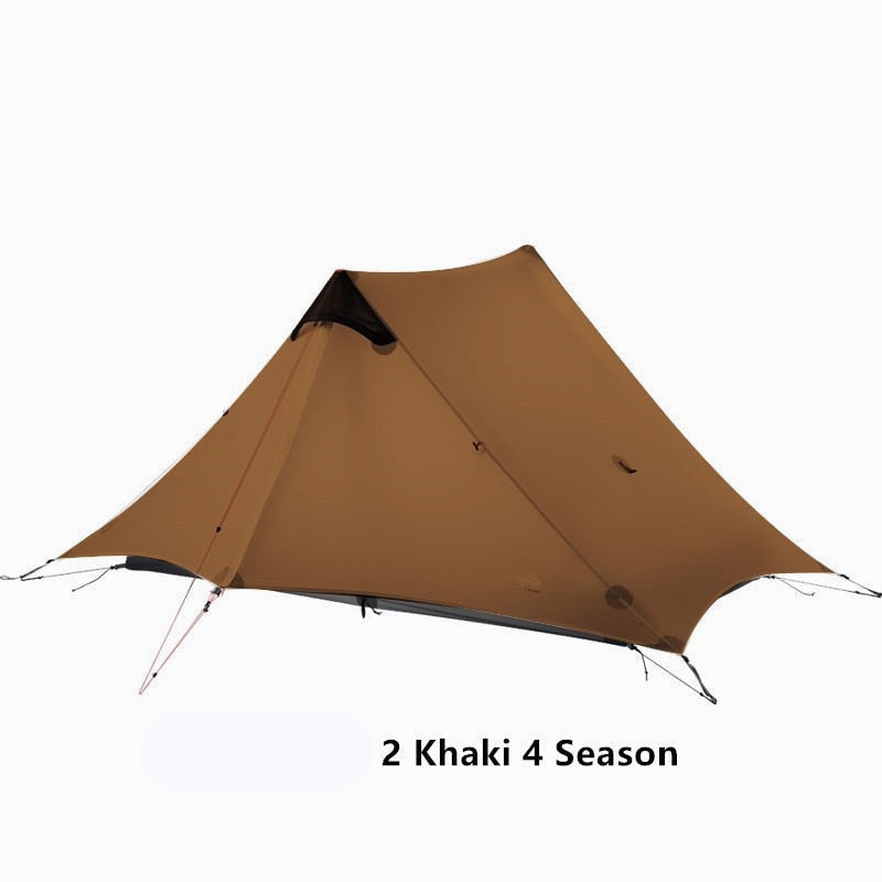 Ultraleichtes 3-Jahreszeiten-Campingzelt für 2 Personen, 15D Silnylon, stangenloses Design