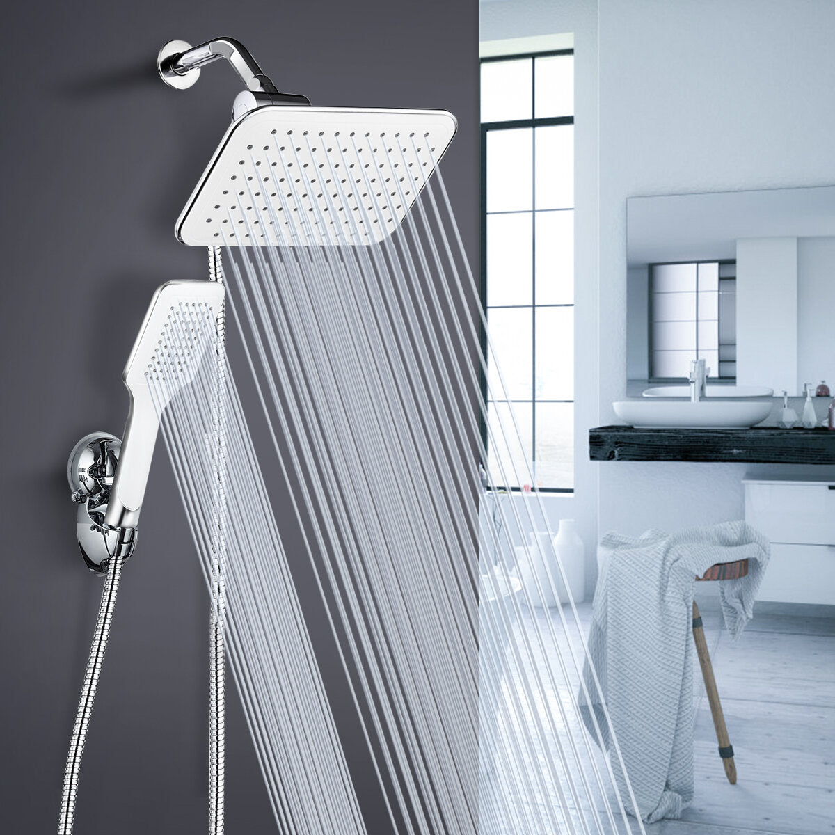 6-Piece 8-Inch Rainfall Shower Head Set with Adjustable Angle