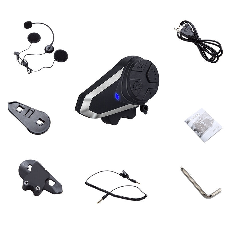 1000m Motorcycle Helmet Bluetooth Intercom - Waterproof, FM Radio, Wireless Interphone