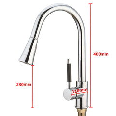 Kitchen Basin Sink Faucet with Pull Out Spray, Swivel Gooseneck Spout, and Water Mixer