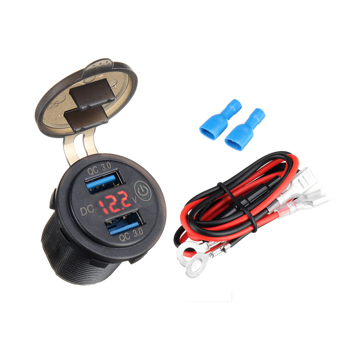 12-24V Touch Switch Fast Charger Socket with Dual USB LED Digital Voltmeter Display