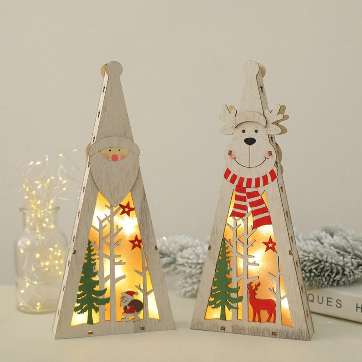 Hölzerne LED-Weihnachtsbeleuchtung Display Ornament für Haus Tischdekorationen - Festival Dekor