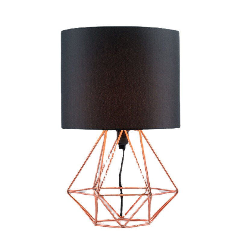 Modern Geometric Bedside Table Lamp with Shade - Hollowed Out Design for Bedroom