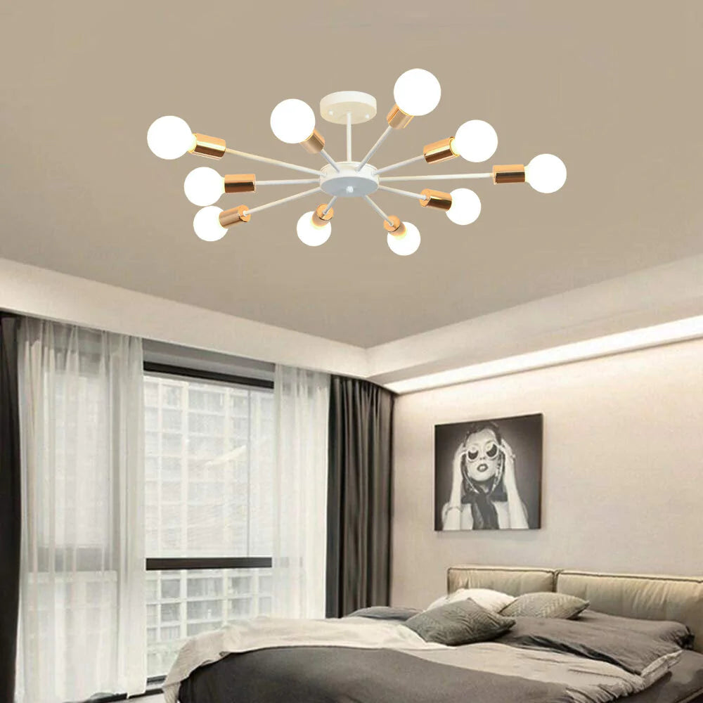 10-Light Modern Sputnik Chandelier, Bronze Flush Mount Ceiling Light, Rustic Design for Bedroom, Kitchen, Dining, Living Room