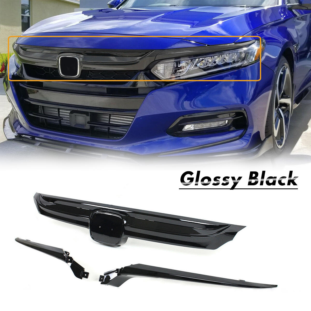 Glossy Black Sport Style Grille for 2018-2019 10th Gen Honda Accord Sedan JDM