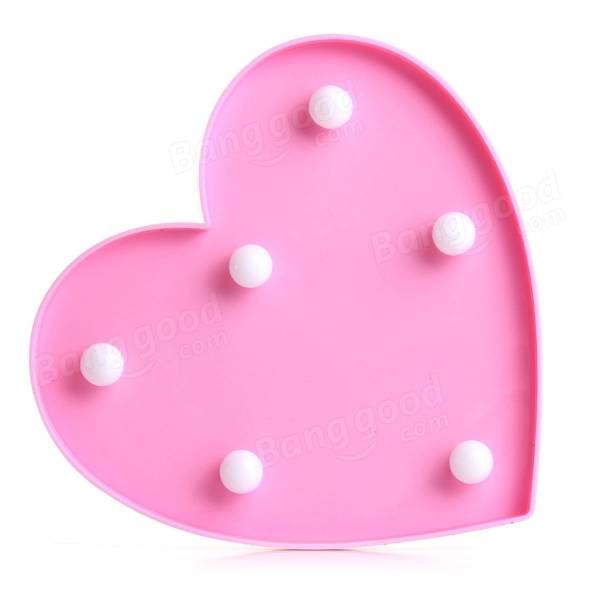 Cute 11 LED Heart Marquee Night Light - Battery Operated Lamp for Baby Kids Bedroom Decor