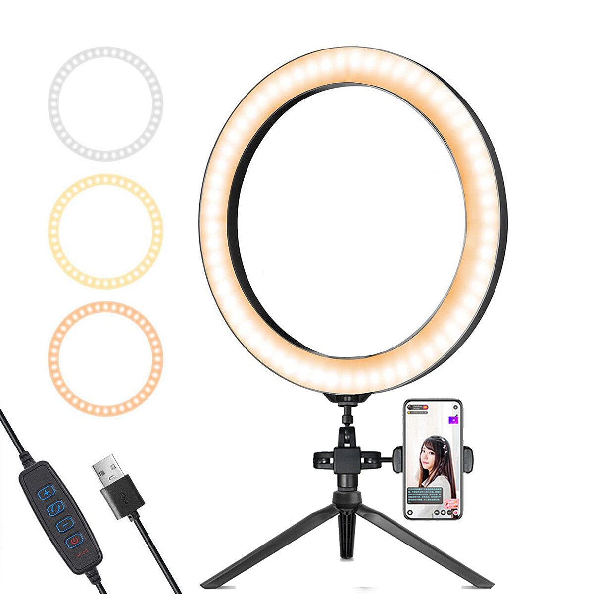 Dimmable LED Ring Light Stand 3200K-5800K for Selfie, Video, Photo, Live Show