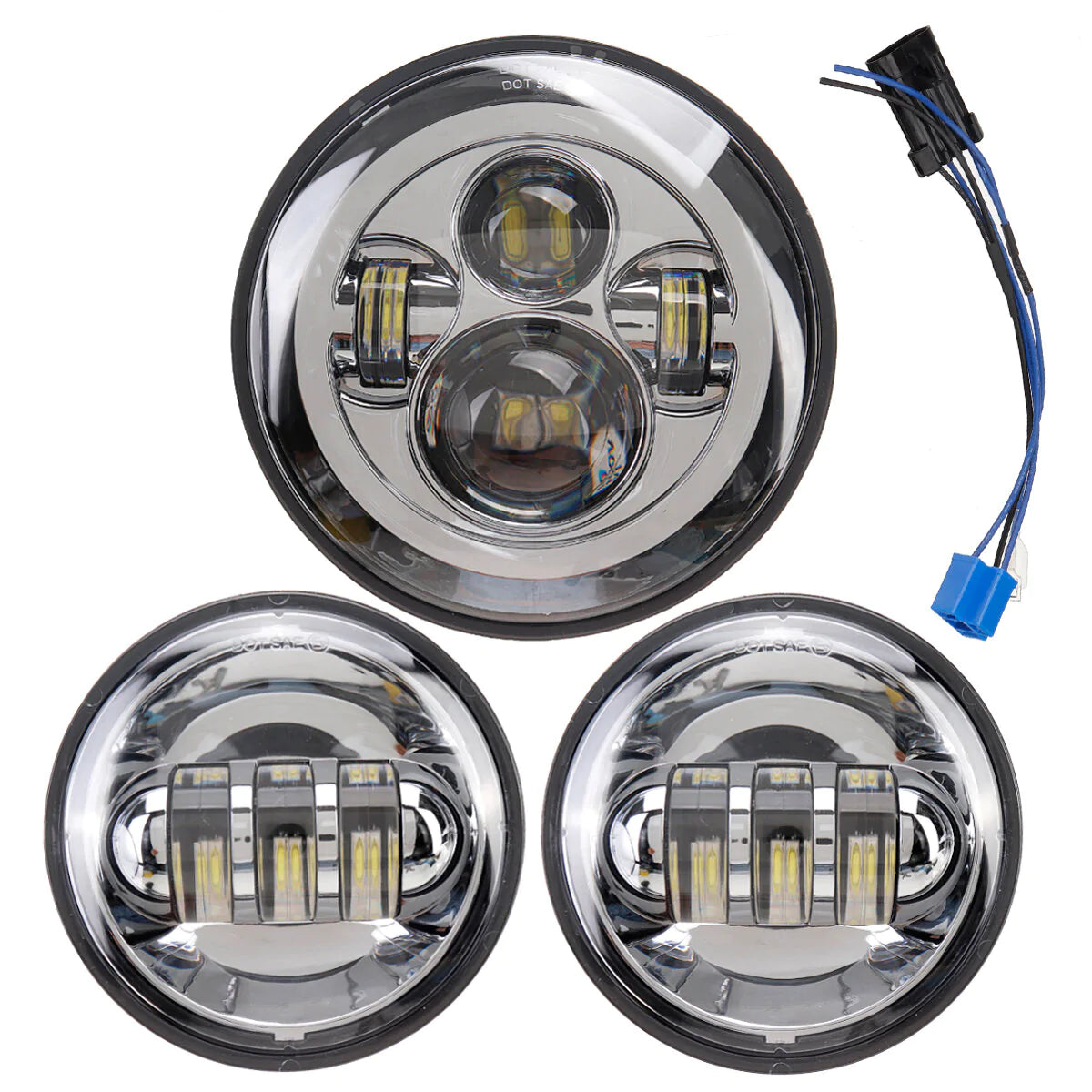 7" LED-Projektorscheinwerfer und 4,5" Zusatz-Fernscheinwerfer für Harley Touring - Chrom