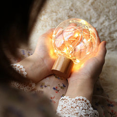 5V USB LED Warm White Fairy Star Globe Night Light - Wood Retro Desk/Table Decoration