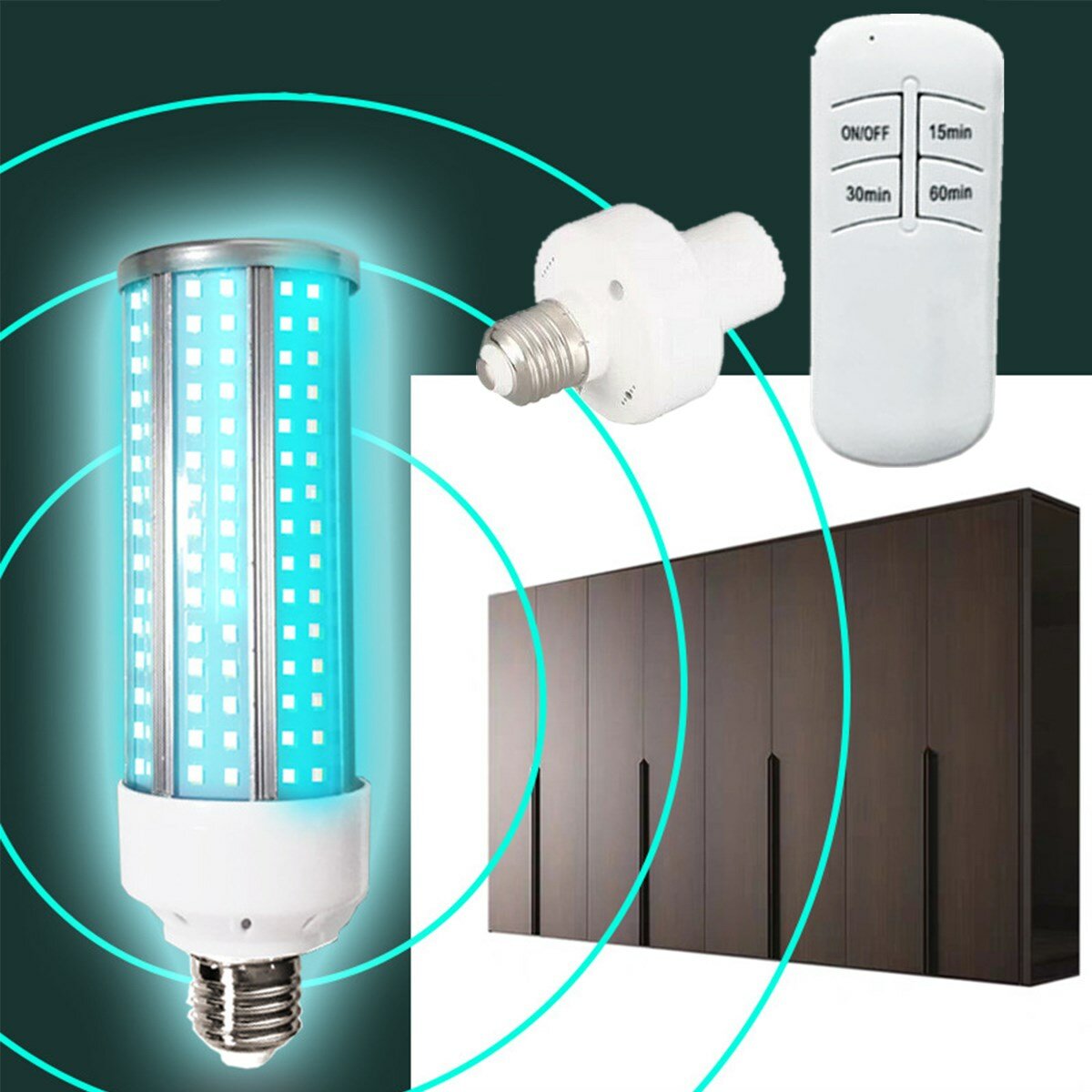 60 W UV-Ozon-Keimtötungslampe-Sterilisator mit UVC-LED, Timer und Fernbedienung