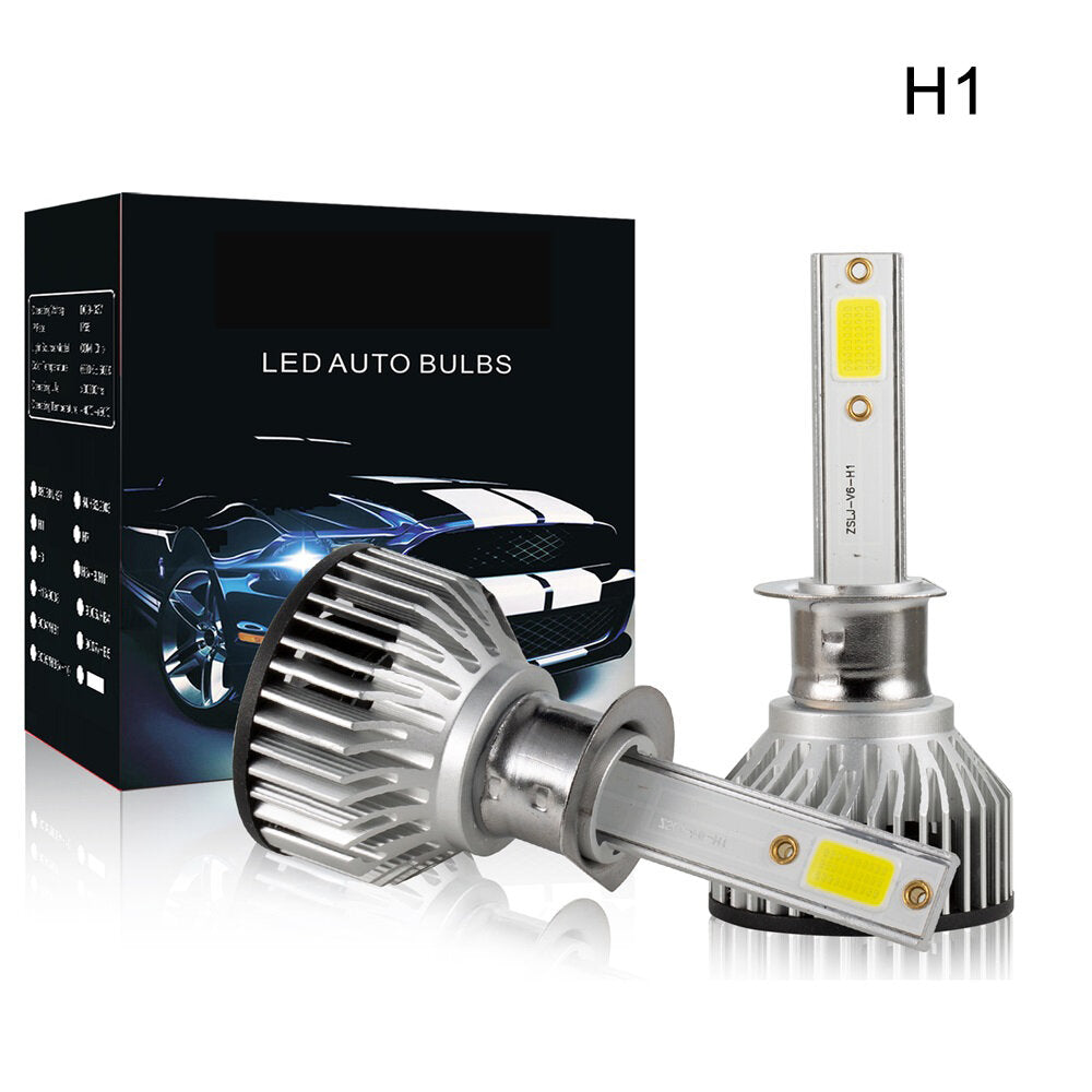 2PCS 6000LM 6500K Car LED Headlight Bulbs - Waterproof COB Halogen Replacement, White Light