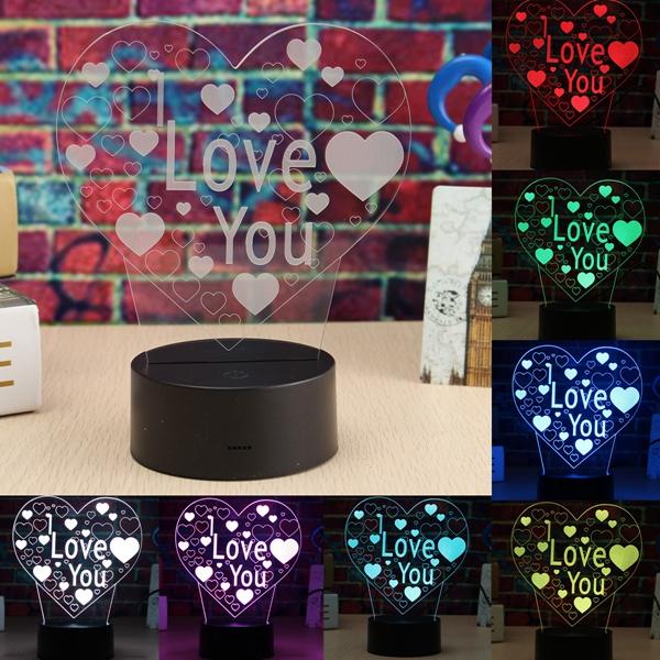 I Love You LED 3D Night Light - Colorful, Remote Control, Touch Sensor, Desktop Lamp