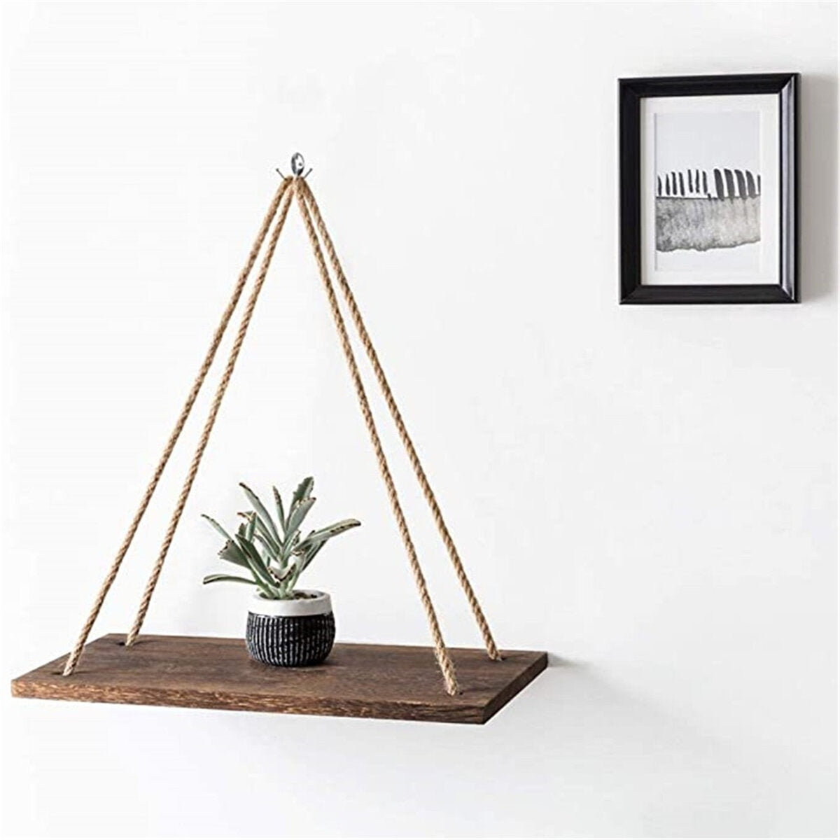 Wooden Hanging Swing Shelf - Floating Rope Wall Display Rack for Home Decor