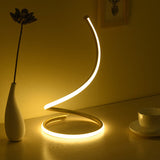 Modern Spiral LED Bedside Table Lamp - Curved, Dimmable, Warm White Desk Light