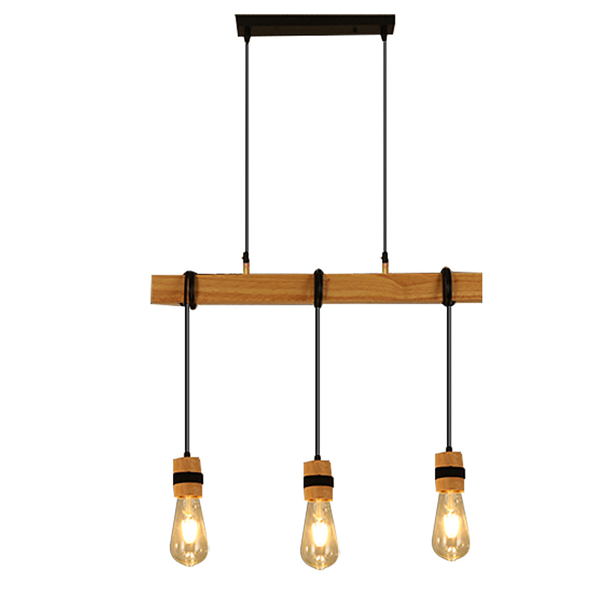 Industrial Wooden Pendant Light Fixture, AC85-265V Ceiling Lamp Chandelier, Bulb Not Included