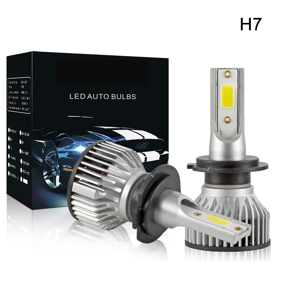 2PCS 6000LM 6500K Car LED Headlight Bulbs - Waterproof COB Halogen Replacement, White Light