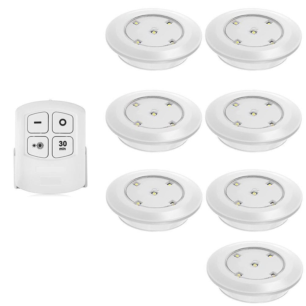 6pcs Inlife LED Wireless Cabinet Lamps with Remote Control - White