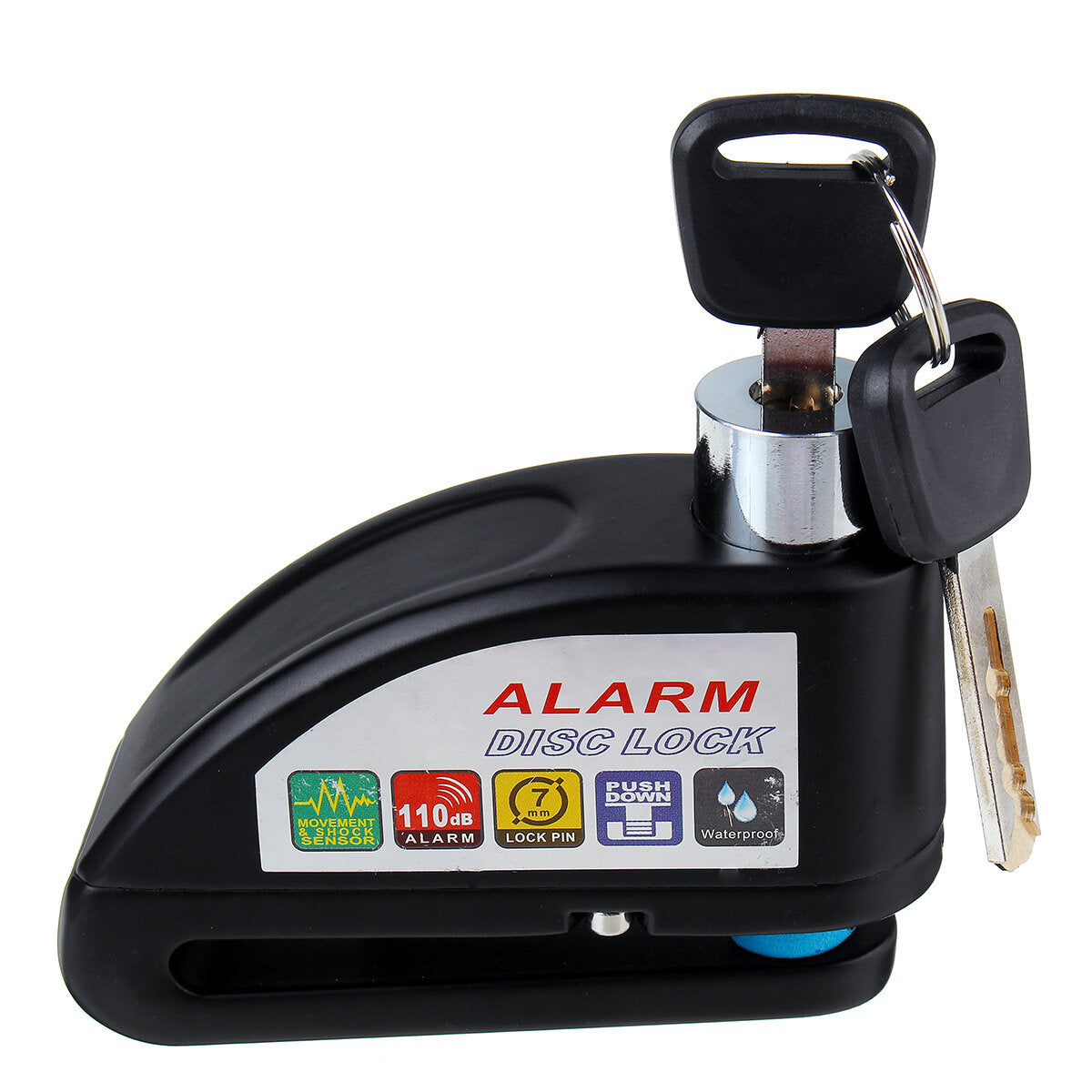 110DB Motorcycle Disc Brake Lock Alarm Kit with Pouch - Anti-theft Security for Bike/Scooter, Includes 2 Keys