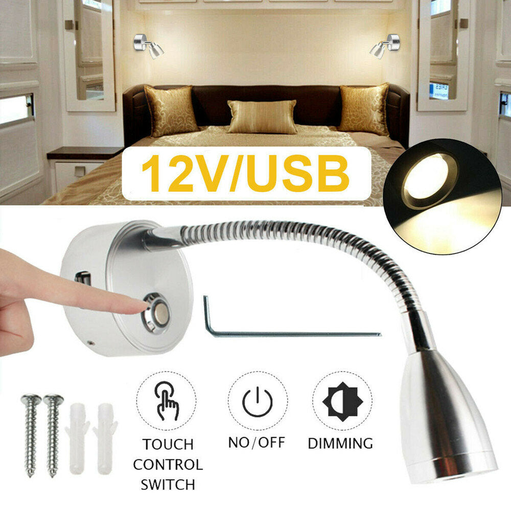 12V USB LED Touch Switch Spot Reading Light for Camper, Caravan, Boat Interior