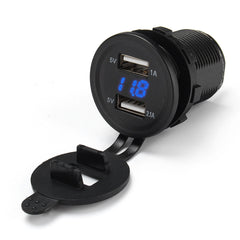 12V-24V Dual USB Charger Socket Adapter with 3.1A Voltage Voltmeter for Motorcycle, Car, Boat, Marine