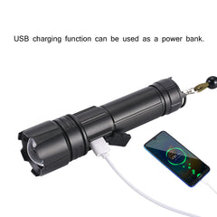 1000LM 300M Long Range USB Rechargeable Flashlight with SOS and 18650 Mobile Powerbank for Phone