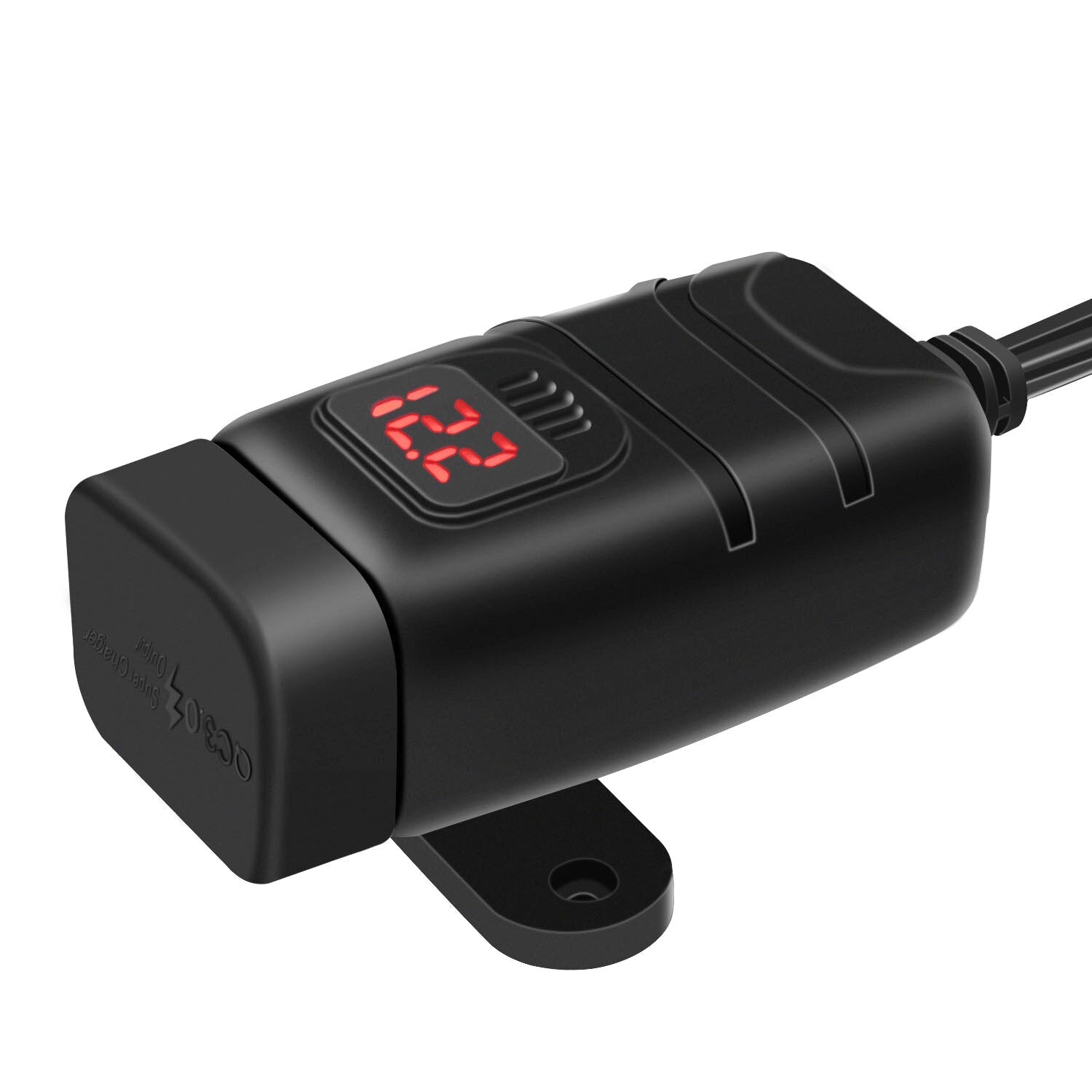 12V/24V QC3.0 Waterproof Motorcycle Dual USB Charger with LED Voltmeter