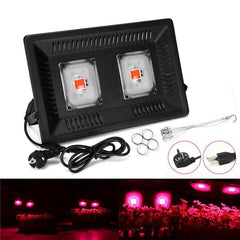 100W Waterproof Full Spectrum LED Grow Light, Double Head COB Plant Lamp, 110/220V, Hangable