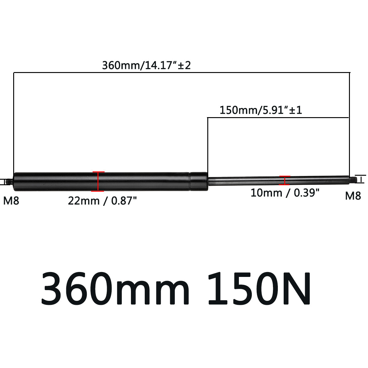 150N Universal Gas Spring Lift Supports for Car, RV, Caravans - Available in 260mm to 860mm Lengths