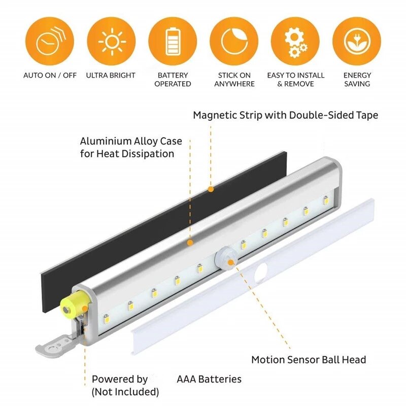 6/10 LEDs PIR Motion Sensor Light for Closet, Wardrobe, Bed, Under Cabinet, Stairs, Kitchen Night Light