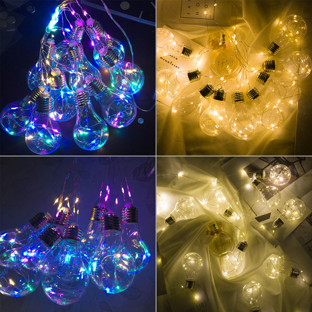 Lichterkette mit 10 LED-Glühwürmchen – Hängebirnen für Partys, Hochzeiten, Heimdekoration, romantische Atmosphäre