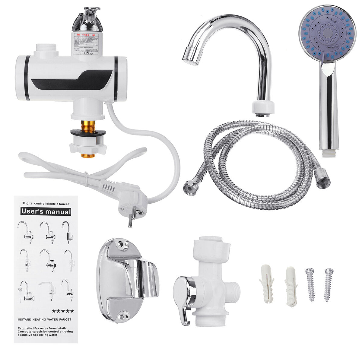 3000W 220V Electric Faucet Tap Hot Water Heater with LED Display for Home, Bathroom, Kitchen, and Showerhead
