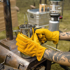 Durable Retro Yellow Cowhide Leather Gloves for Outdoor Work, Camping, and Labor Insurance