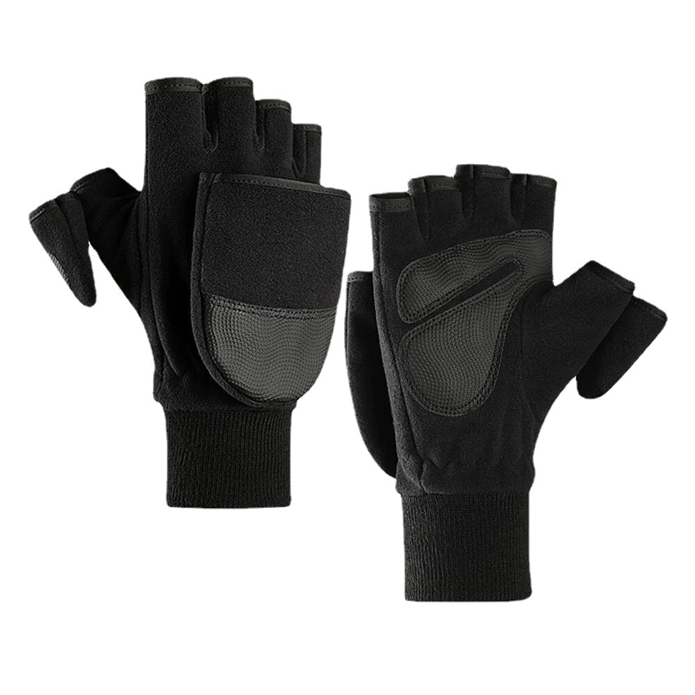 Warme Flip-Bag-Handschuhe aus Fleece für Herren mit dicker Outdoor-Lupe und Touchscreen-Finger