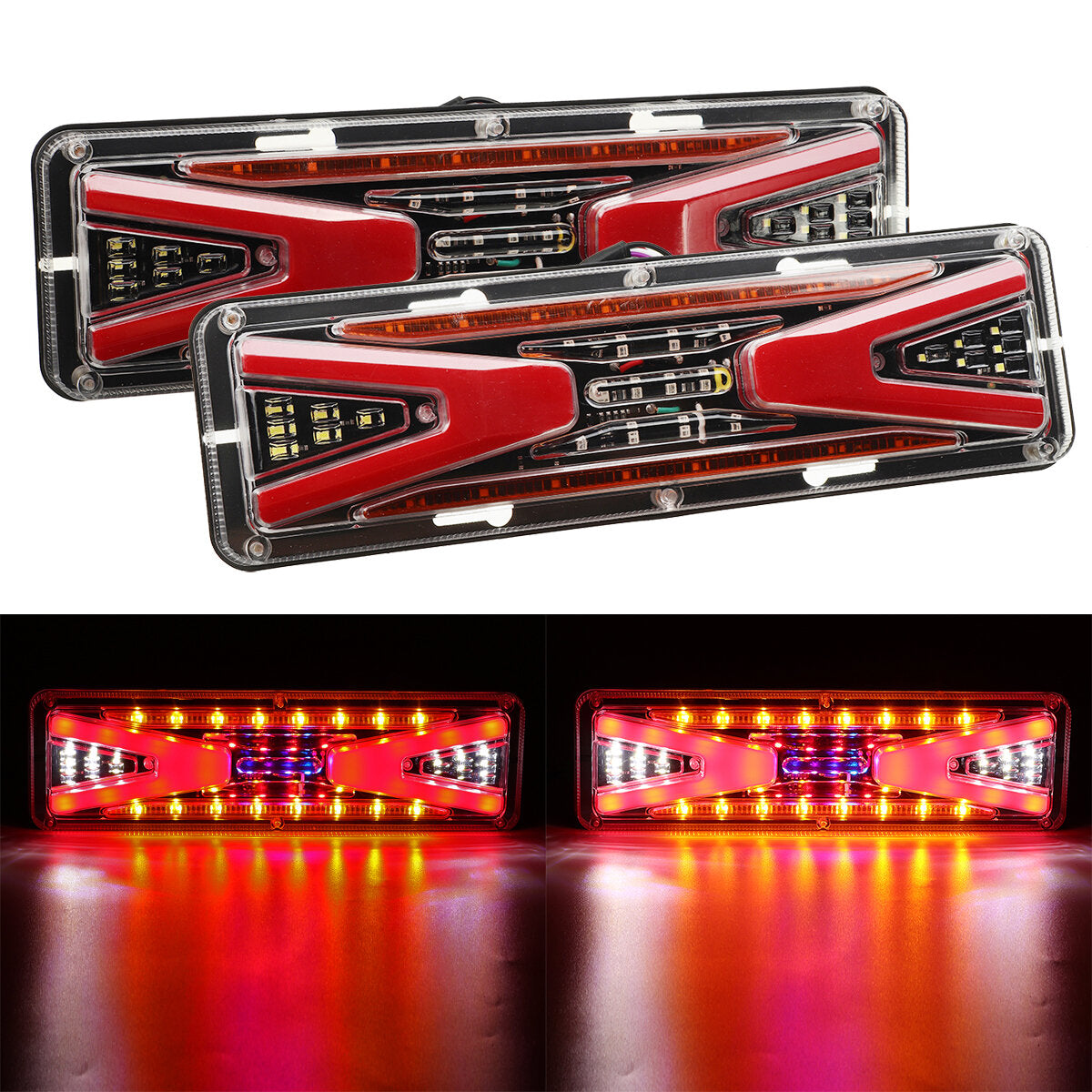 12V/24V 56LED Flowing Rear Tail Light Turn Signal Brake Indicator Reverse Lamp for Trailer Truck Lorry