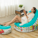 Inflatable Flocking Sofa Recliner - Folding Lounger, Pedal Lazy Sofa for Living Room, Outdoor Camp, Picnic Chair