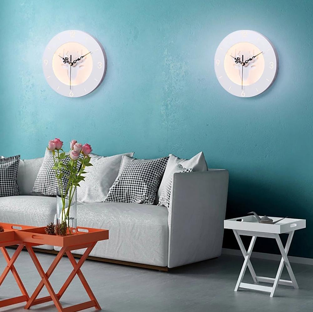 220V LED Nordic Deer Round Clock Night Light Wall Lamp - 24CM for Bedroom & Living Room Decor