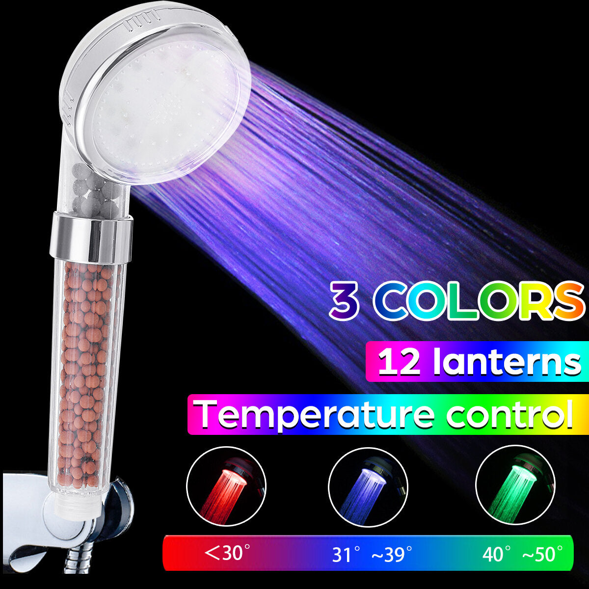 Water-Saving Spa Shower Head with Negative Ions, Handheld Nozzle, Filter, and Hose