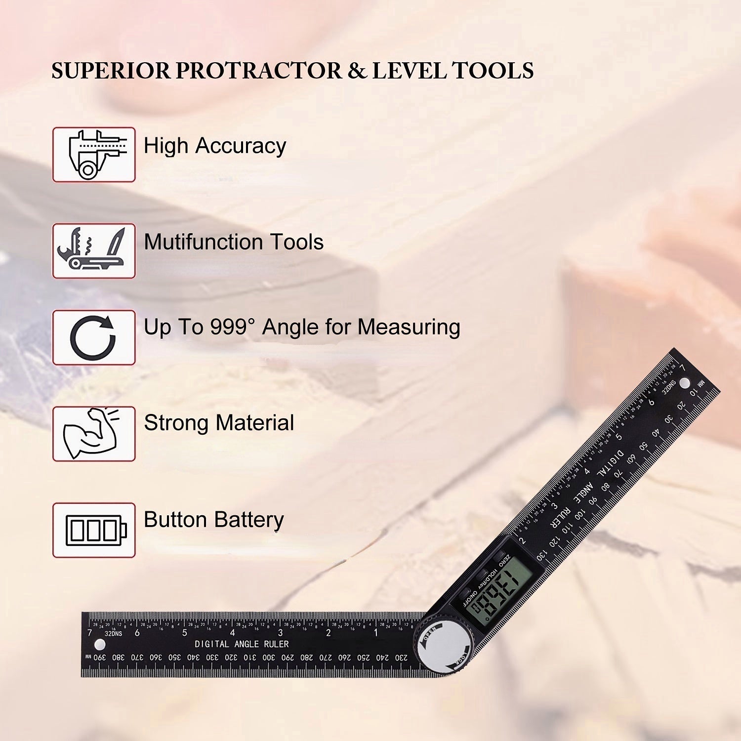 2-in-1 Protractor Angle Measuring Tool for Woodworking and Construction