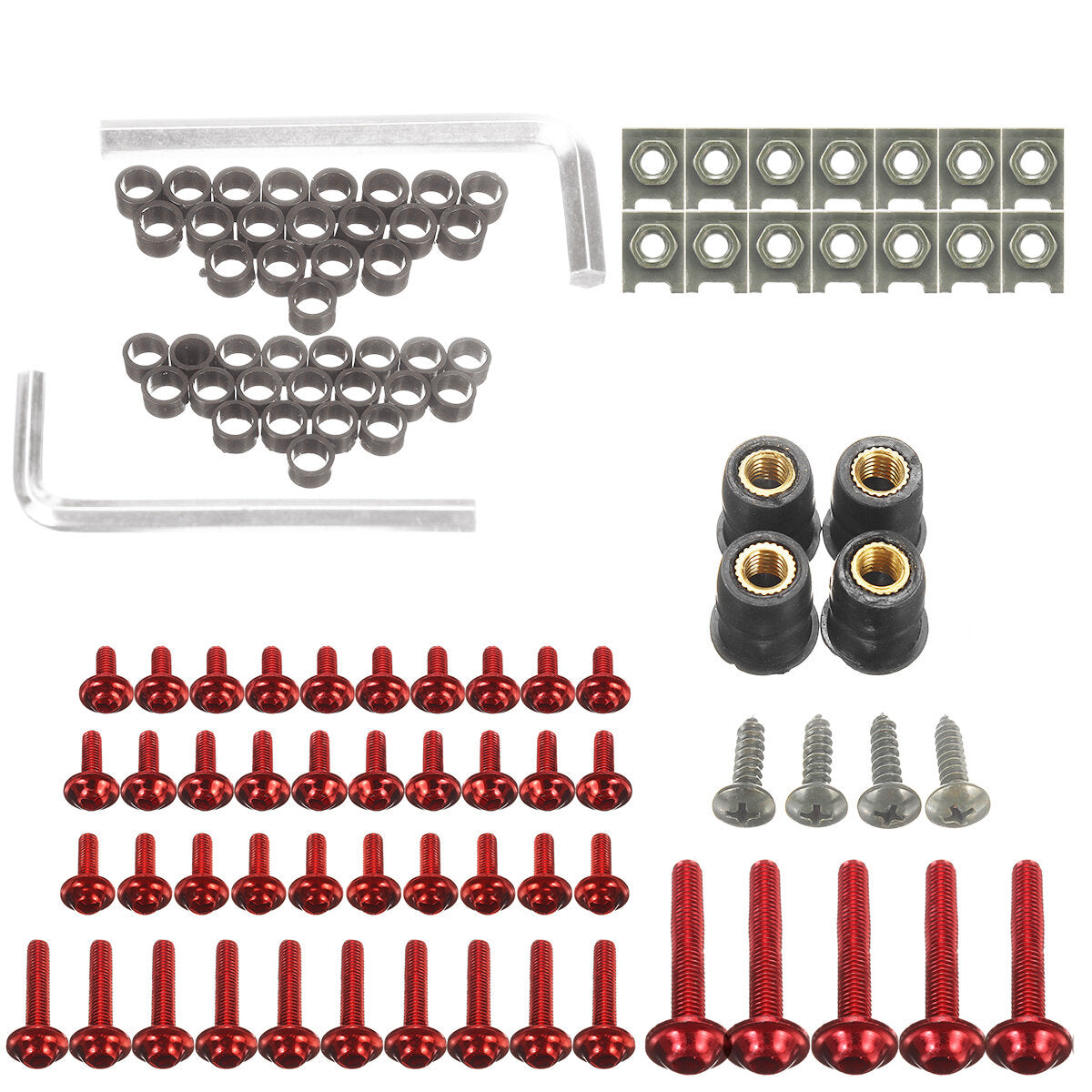 107pcs Motorcycle Aluminum Fairing Bolt Kit - Fasteners, Clips, Screws, Washers in 6 Colors