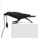 Black/White Resin Crow Table Lamps - Bird Desk Lamp & Bedroom Wall Sconce Light Fixtures