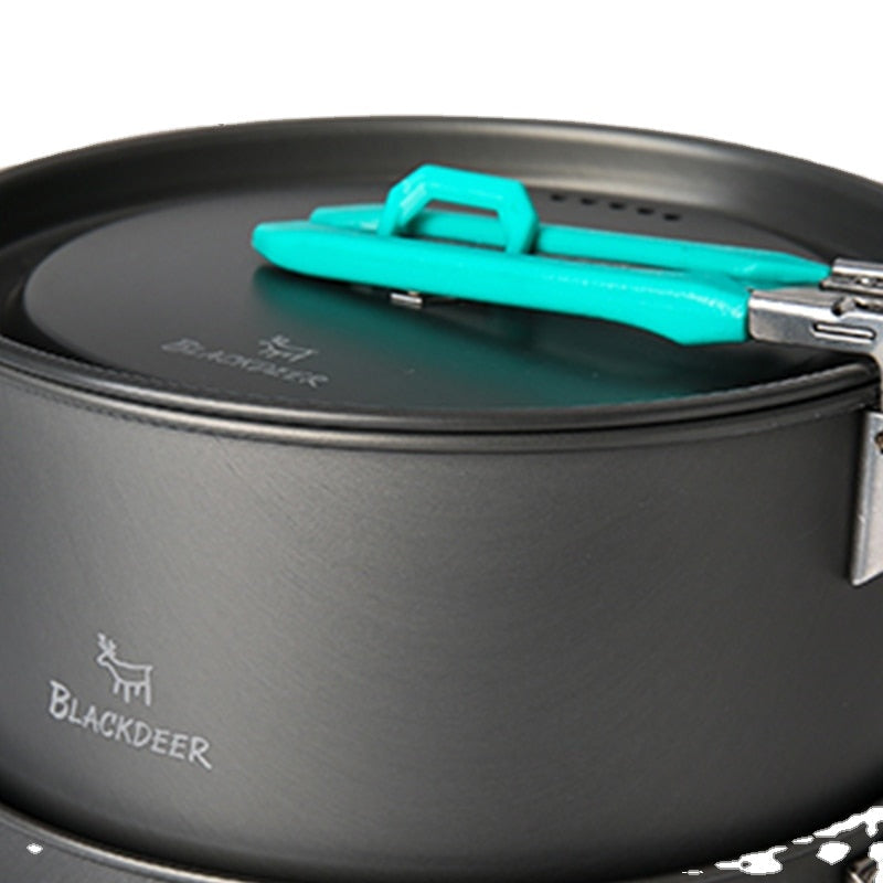 Durable Outdoor Camping Tableware Set: 2 Pots, 1 Frypan, 1 Kettle - Alumina Cookware for Backpacking & Picnics