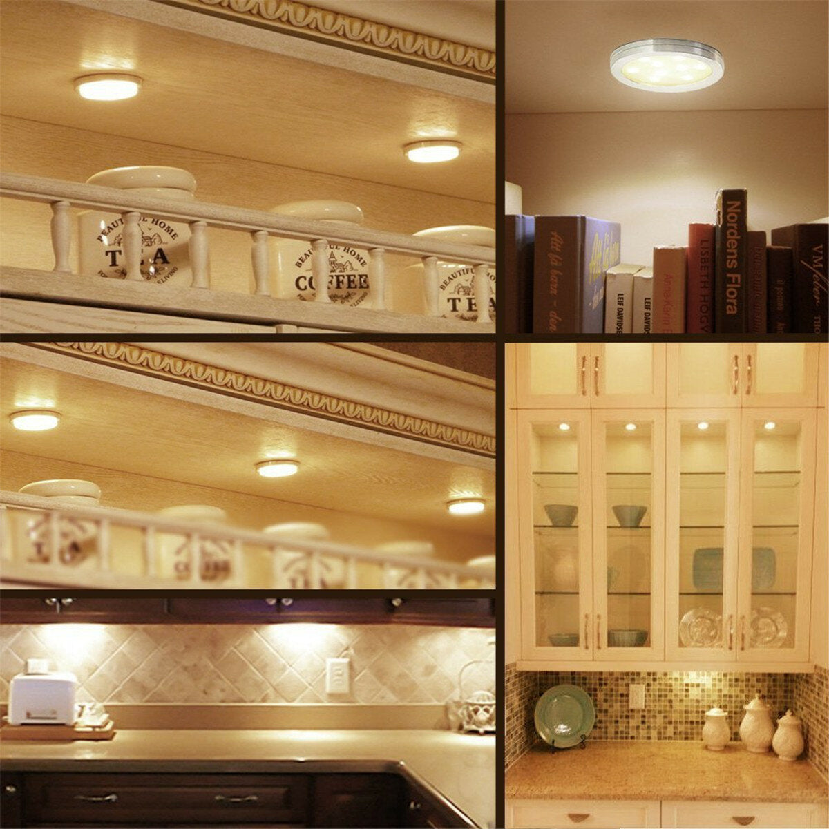 2.5W 6-In-1 LED Under Cabinet Light, Slim Recessed Ceiling Panel for Kitchen Cupboard, DC12V