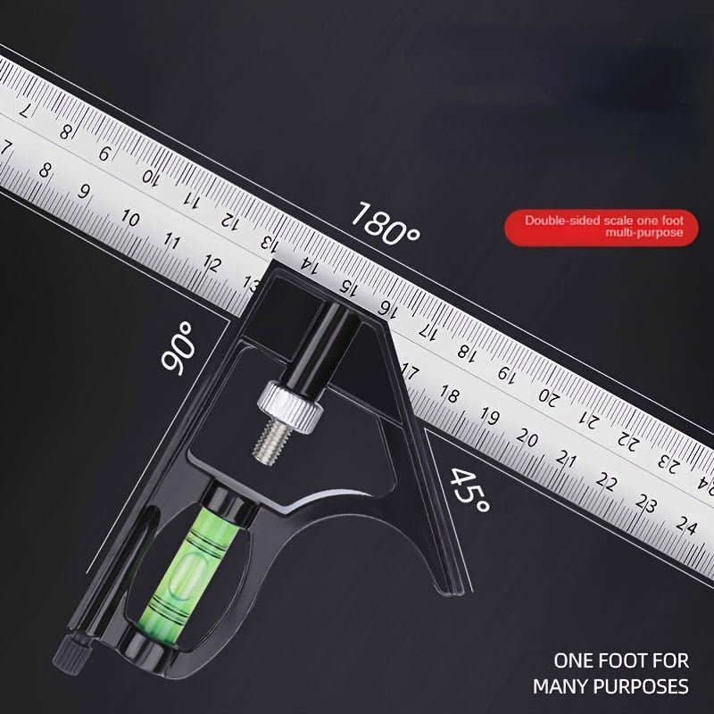 12" Adjustable Stainless Steel Angle Combination Square Ruler - Professional Resolution