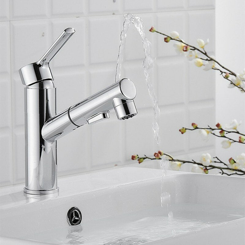 Brushed Nickel Bathroom Basin Faucet with Pull Out Sprayer - Hot/Cold Mixer Tap, Updated Three Modes