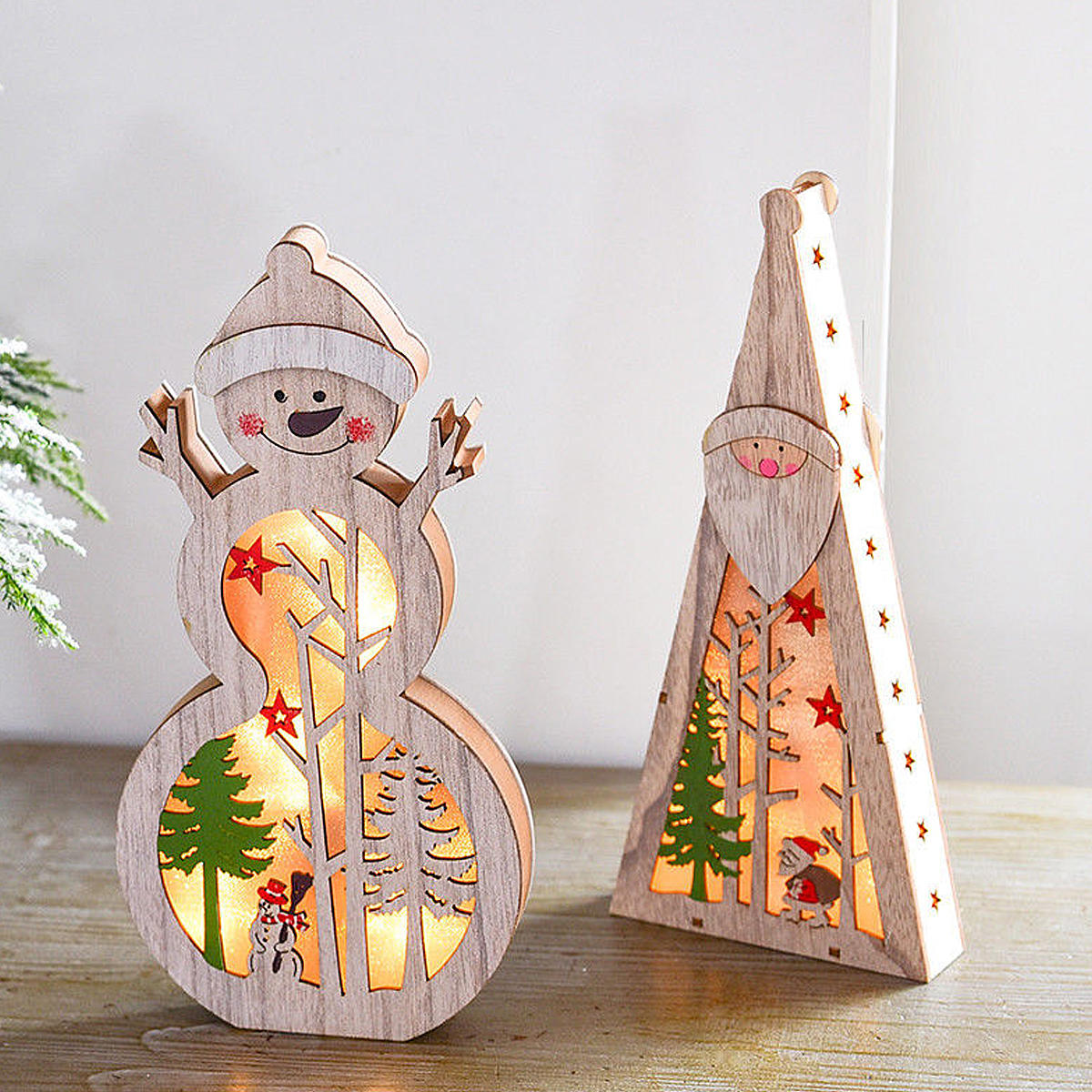 Hölzerne LED-Weihnachtsbeleuchtung Display Ornament für Haus Tischdekorationen - Festival Dekor