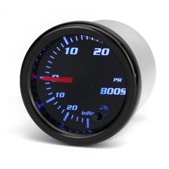 12V 52mm Turbo Boost Gauge Vacuum Pressure Meter 0-30PSI 7 Color LED Black Lens