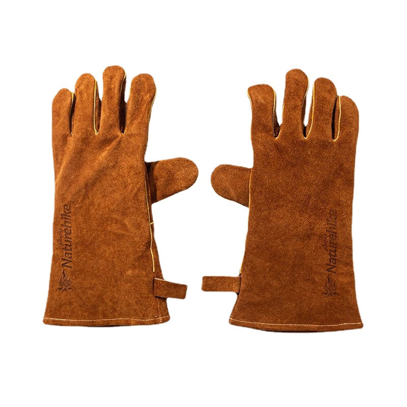 Flame Retardant Heat Insulation Leather Gloves for High Temperature Outdoor Camping, Picnic, BBQ