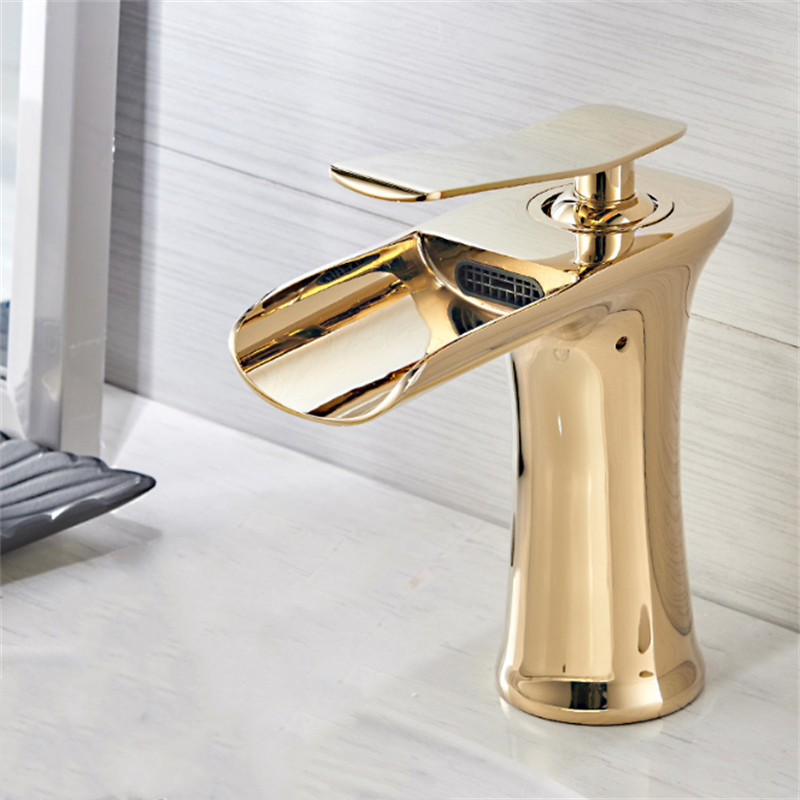 Modern Bathroom Basin Waterfall Faucet - Single Hole Hot & Cold Mixer Tap with Handle for Vanity Sink