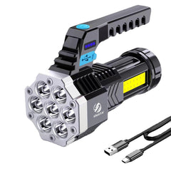 High Power 7LED Rechargeable Flashlight - Lightweight, COB Side Light, ABS Material, Outdoor Torch