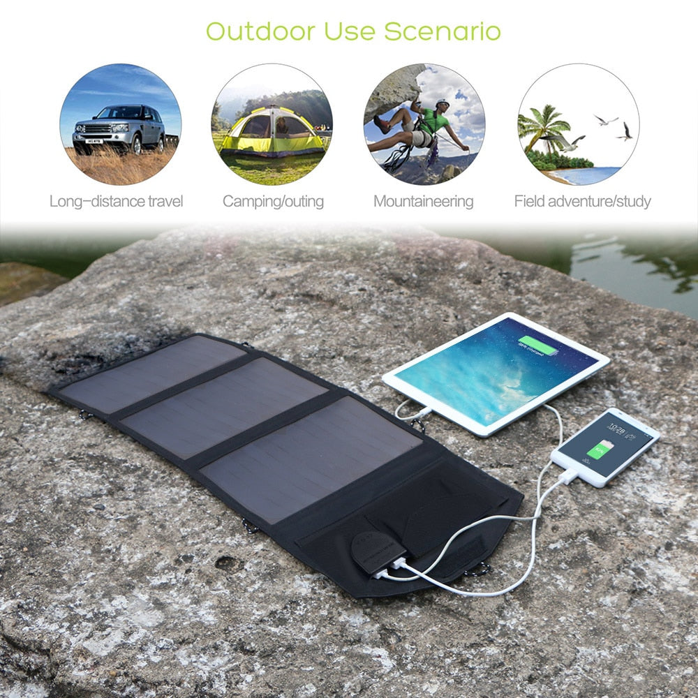 18V 21W Waterproof Foldable Solar Charger for 12V Car Battery & Mobile Phone - Ideal for Outdoor Hiking